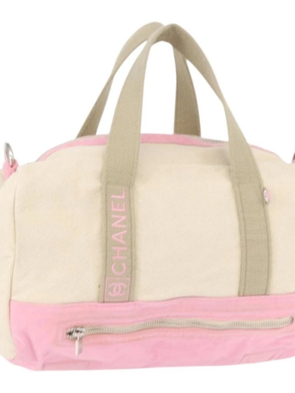 CHANEL Boston Bag Canvas Pink Silver CC Auth mr1869